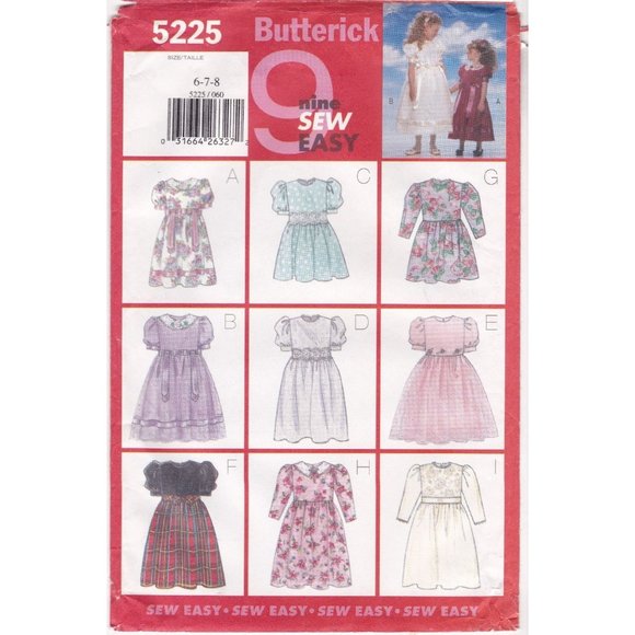 Vintage Sewing PATTERN Butterick 5225 9 Sew Fast and Easy 1997 Childrens Girls - Picture 1 of 2